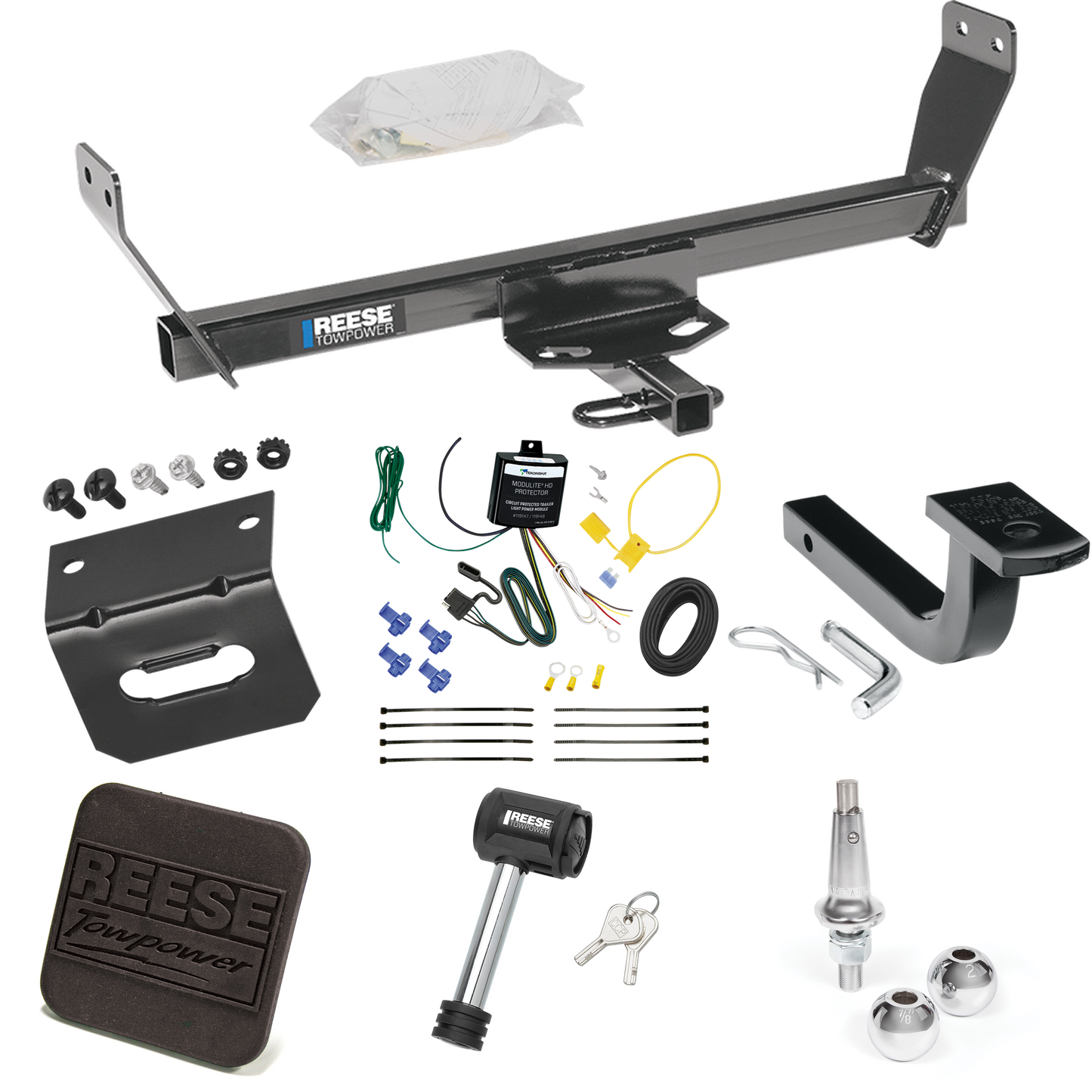 Fits 2011-2011 Chrysler 200 Trailer Hitch Tow PKG w/ 4-Flat Wiring Harness + Draw-Bar + Interchangeable 1-7/8" & 2" Balls + Wiring Bracket + Hitch Cover + Hitch Lock (For Convertible Models) By Reese Towpower