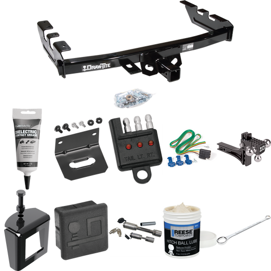 Fits 1999-2004 GMC Sierra 2500 Trailer Hitch Tow PKG w/ 4-Flat Wiring + Adjustable Drop Rise Triple Ball Ball Mount 1-7/8" & 2" & 2-5/16" Trailer Balls + Wiring Bracket + Hitch Cover + Dual Hitch & Coupler Locks + Wiring Tester + Ball Lube + Electric