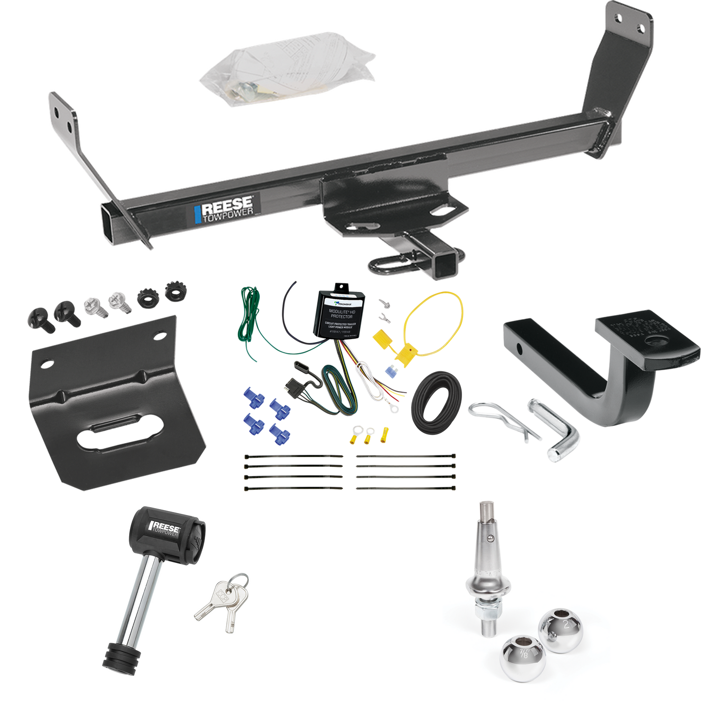 Fits 2007-2010 Chrysler Sebring Trailer Hitch Tow PKG w/ 4-Flat Wiring Harness + Draw-Bar + Interchangeable 1-7/8" & 2" Balls + Wiring Bracket + Hitch Lock (For Convertible Models) By Reese Towpower