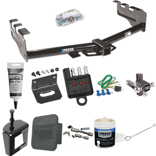 Fits 2001-2003 Chevrolet Silverado 1500 HD Trailer Hitch Tow PKG w/ 4-Flat Wiring + Adjustable Drop Rise Triple Ball Ball Mount 1-7/8" & 2" & 2-5/16" Trailer Balls + Wiring Bracket + Hitch Cover + Dual Hitch & Coupler Locks + Wiring Tester + Ball Lub