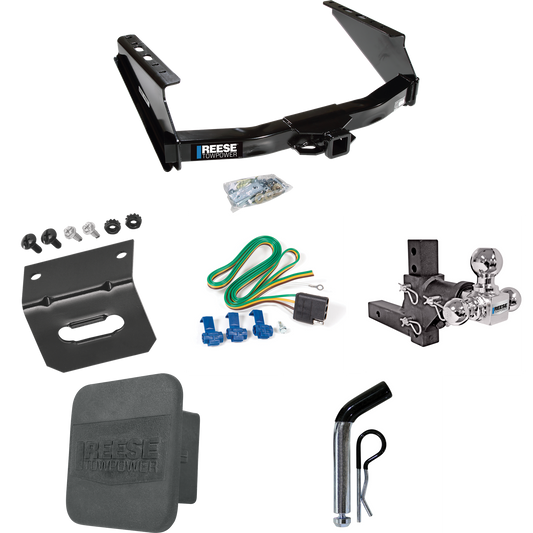 Fits 1999-2023 Ford F-350 Super Duty Trailer Hitch Tow PKG w/ 4-Flat Wiring Harness + Adjustable Drop Rise Triple Ball Ball Mount 1-7/8" & 2" & 2-5/16" Trailer Balls + Pin/Clip + Hitch Cover + Wiring Bracket (Excludes: Cab & Chassis Models) By Reese