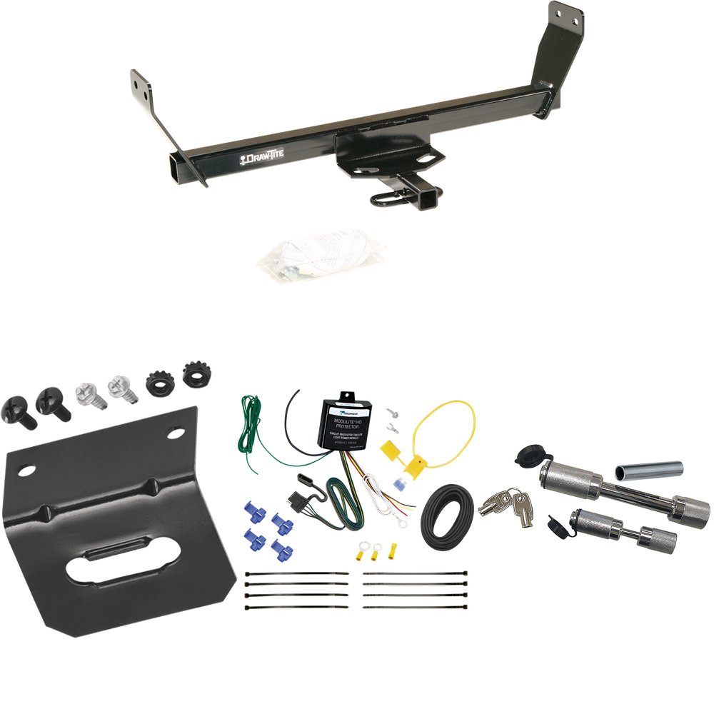 Fits 2008-2011 Dodge Avenger Trailer Hitch Tow PKG w/ 4-Flat Wiring Harness + Wiring Bracket + Dual Hitch & Coupler Locks By Draw-Tite