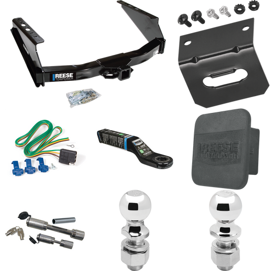 Fits 1999-2023 Ford F-250 Super Duty Trailer Hitch Tow PKG w/ 4-Flat Wiring Harness + Ball Mount w/ 2" Drop + Dual Hitch & Coupler Locks + 2" Ball + 2-5/16" Ball + Hitch Cover + Wiring Bracket (Excludes: Cab & Chassis Models) By Reese Towpower