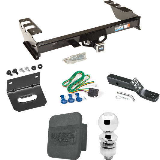 Fits 2001-2003 Chevrolet Silverado 1500 HD Trailer Hitch Tow PKG w/ 4-Flat Wiring + Ball Mount w/ 2" Drop & 2" Ball + Wiring Bracket + Hitch Cover By Reese Towpower