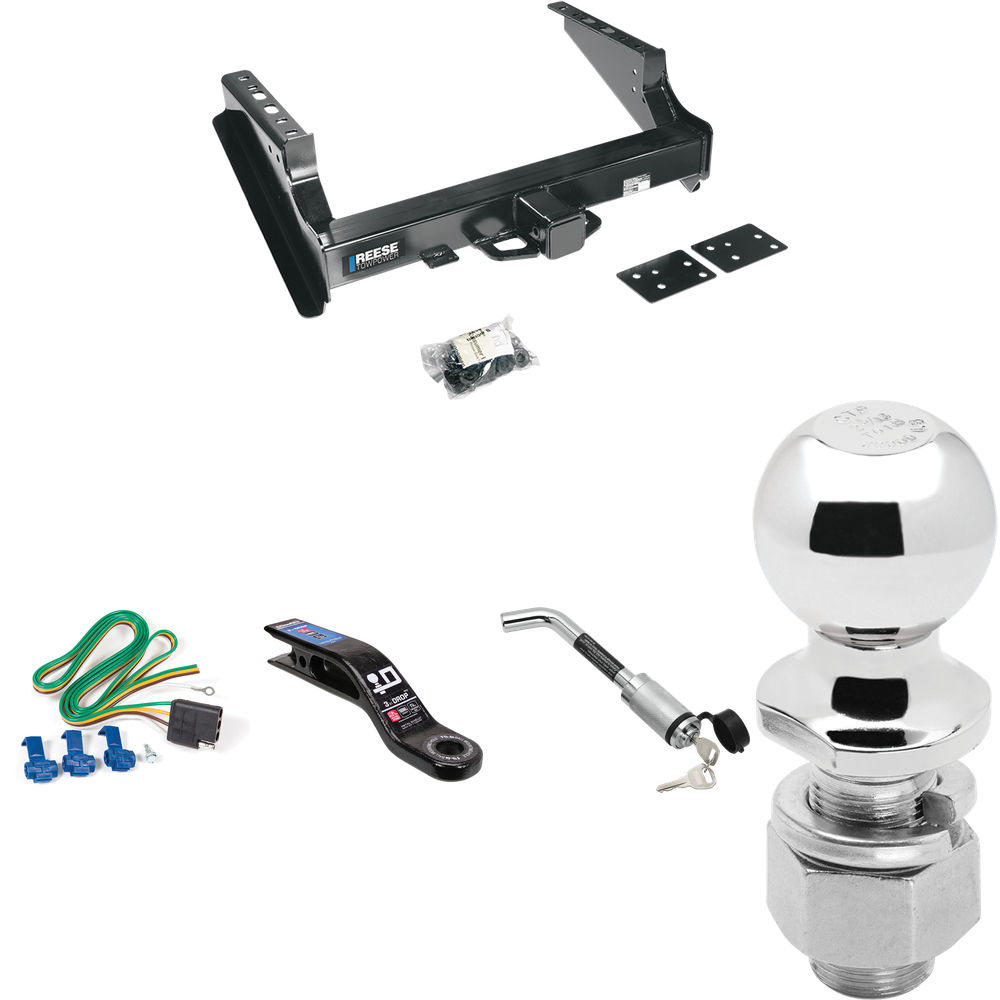 Fits 1999-2023 Ford F-350 Super Duty Trailer Hitch Tow PKG w/ 4-Flat Wiring Harness + Ball Mount w/ 3" Drop + Hitch Lock + 2-5/16" Ball (Excludes: Cab & Chassis Models) By Reese Towpower