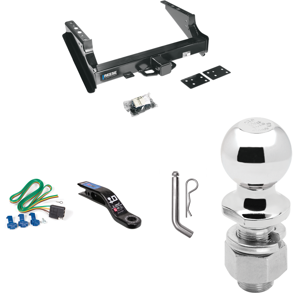 Fits 1999-2023 Ford F-350 Super Duty Trailer Hitch Tow PKG w/ 4-Flat Wiring Harness + Ball Mount w/ 3" Drop + Pin/Clip + 2-5/16" Ball (Excludes: Cab & Chassis Models) By Reese Towpower