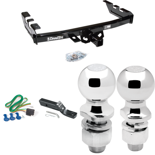 Fits 1999-2004 Chevrolet Silverado 2500 Trailer Hitch Tow PKG w/ 4-Flat Wiring + Ball Mount w/ 2" Drop + 2" Ball + 2-5/16" Ball By Draw-Tite