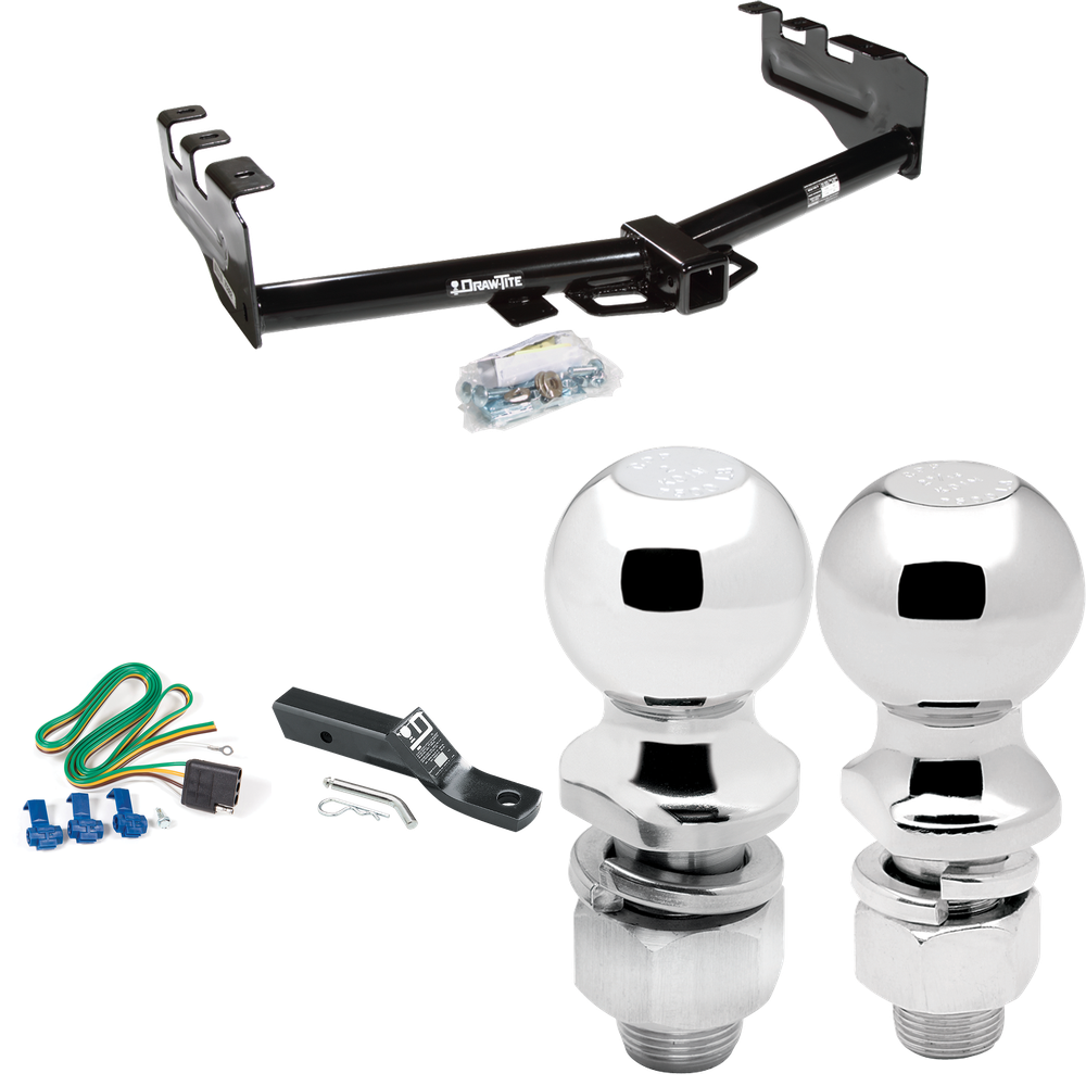 Fits 1999-2004 Chevrolet Silverado 2500 Trailer Hitch Tow PKG w/ 4-Flat Wiring + Ball Mount w/ 2" Drop + 2" Ball + 2-5/16" Ball By Draw-Tite