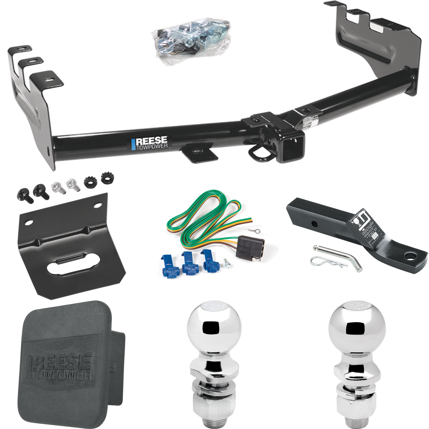 Fits 2005-2007 GMC Sierra 1500 HD Trailer Hitch Tow PKG w/ 4-Flat Wiring + Ball Mount w/ 2" Drop + 2" Ball + 2-5/16" Ball + Wiring Bracket + Hitch Cover (For (Classic) Models) By Reese Towpower