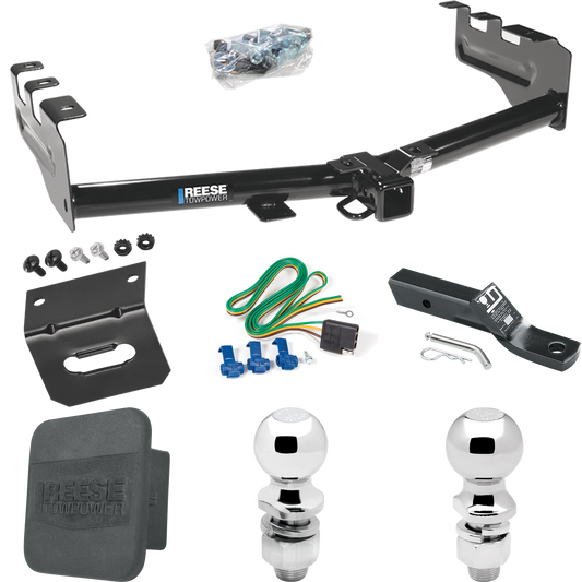 Fits 2005-2007 GMC Sierra 1500 HD Trailer Hitch Tow PKG w/ 4-Flat Wiring + Ball Mount w/ 2" Drop + 2" Ball + 2-5/16" Ball + Wiring Bracket + Hitch Cover (For (Classic) Models) By Reese Towpower