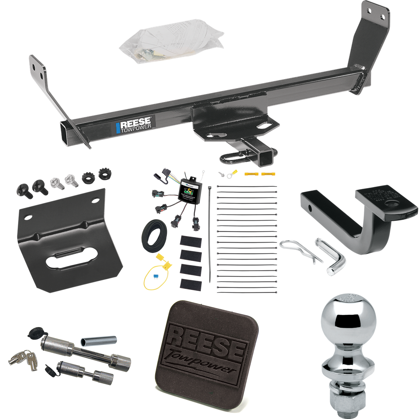 Fits 2011-2011 Chrysler 200 Trailer Hitch Tow PKG w/ 4-Flat Zero Contact "No Splice" Wiring Harness + Draw-Bar + 1-7/8" Ball + Wiring Bracket + Hitch Cover + Dual Hitch & Coupler Locks (For Sedan Models) By Reese Towpower