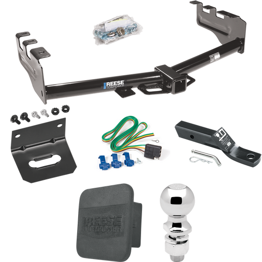 Fits 1999-2002 GMC Sierra 1500 Trailer Hitch Tow PKG w/ 4-Flat Wiring + Ball Mount w/ 2" Drop + 2-5/16" Ball + Wiring Bracket + Hitch Cover By Reese Towpower