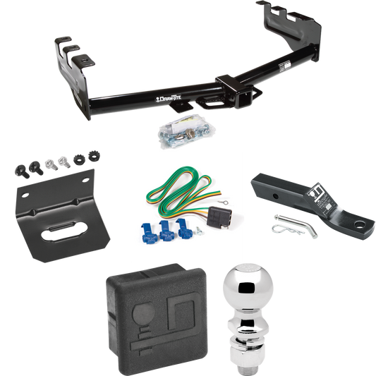 Fits 1999-2002 GMC Sierra 1500 Trailer Hitch Tow PKG w/ 4-Flat Wiring + Ball Mount w/ 2" Drop + 2-5/16" Ball + Wiring Bracket + Hitch Cover By Draw-Tite