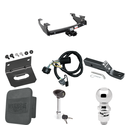 Fits 2007-2007 GMC Sierra 1500 HD Trailer Hitch Tow PKG w/ 4-Flat Wiring + Ball Mount w/ 2" Drop + 2-5/16" Ball + Wiring Bracket + Hitch Lock + Hitch Cover (For (Classic), 6.6 ft. Bed Models) By Reese Towpower