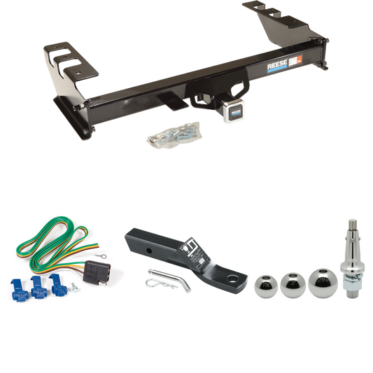 Se adapta al paquete de enganche de remolque GMC Sierra 1500 1999-2002 con cableado plano de 4 + soporte de bola con caída de 2" + bola intercambiable de 1-7/8" y 2" y 2-5/16" de Reese Towpower