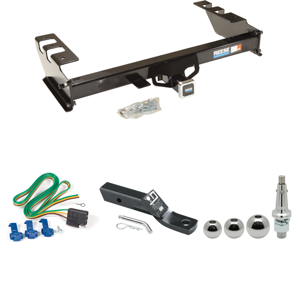 Fits 2005-2007 GMC Sierra 1500 HD Trailer Hitch Tow PKG w/ 4-Flat Wiring + Ball Mount w/ 2" Drop + Interchangeable Ball 1-7/8" & 2" & 2-5/16" By Reese Towpower