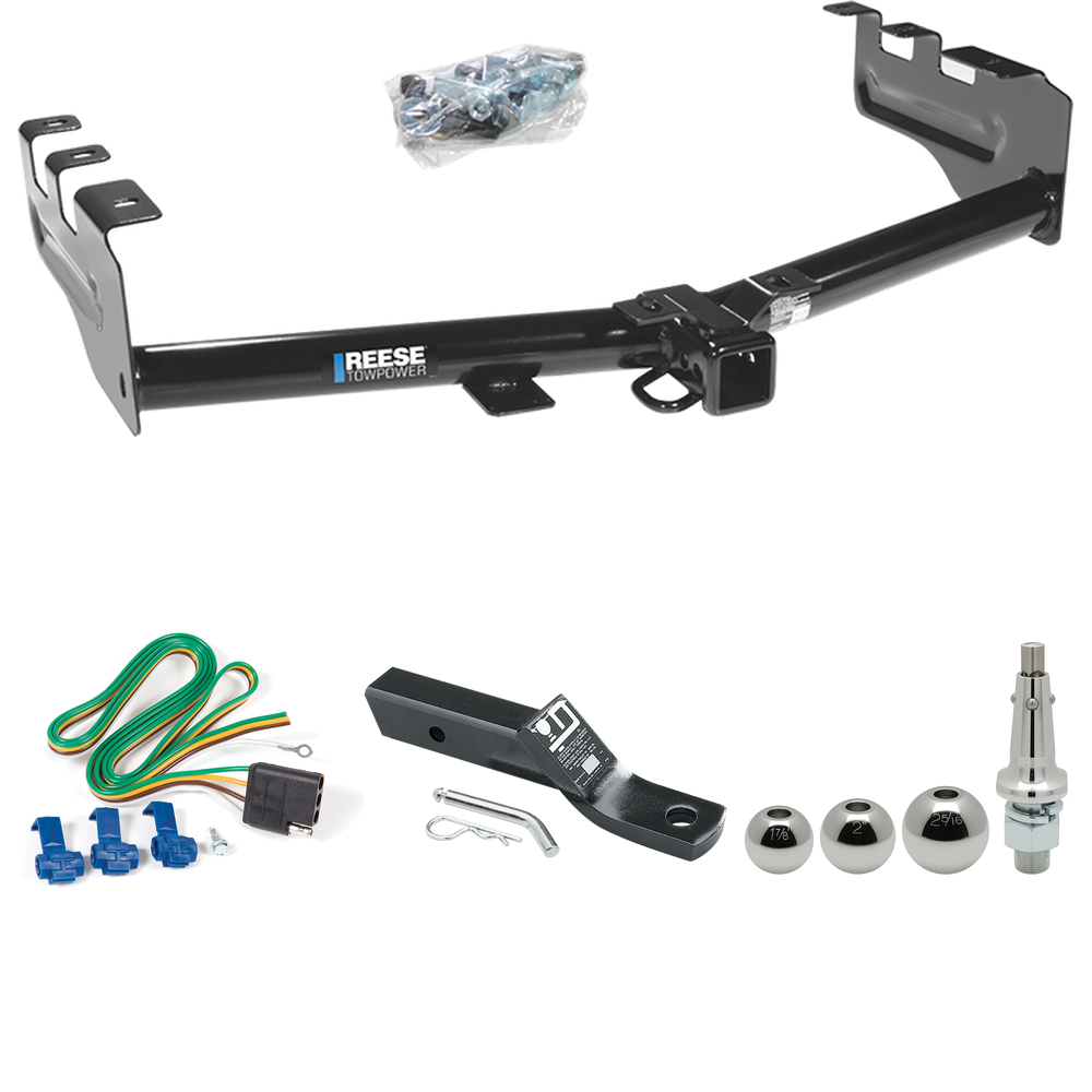 Fits 2001-2003 Chevrolet Silverado 1500 HD Trailer Hitch Tow PKG w/ 4-Flat Wiring + Ball Mount w/ 2" Drop + Interchangeable Ball 1-7/8" & 2" & 2-5/16" By Reese Towpower