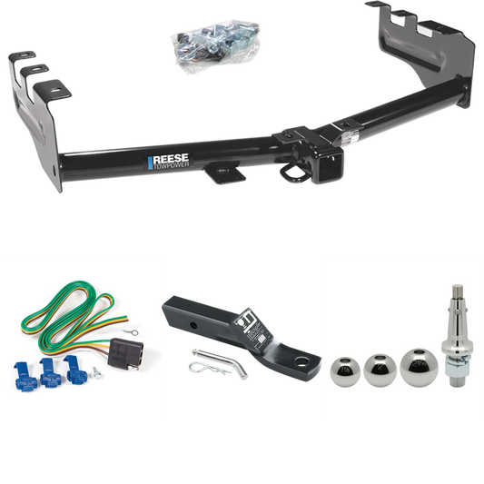 Fits 2001-2003 Chevrolet Silverado 1500 HD Trailer Hitch Tow PKG w/ 4-Flat Wiring + Ball Mount w/ 2" Drop + Interchangeable Ball 1-7/8" & 2" & 2-5/16" By Reese Towpower