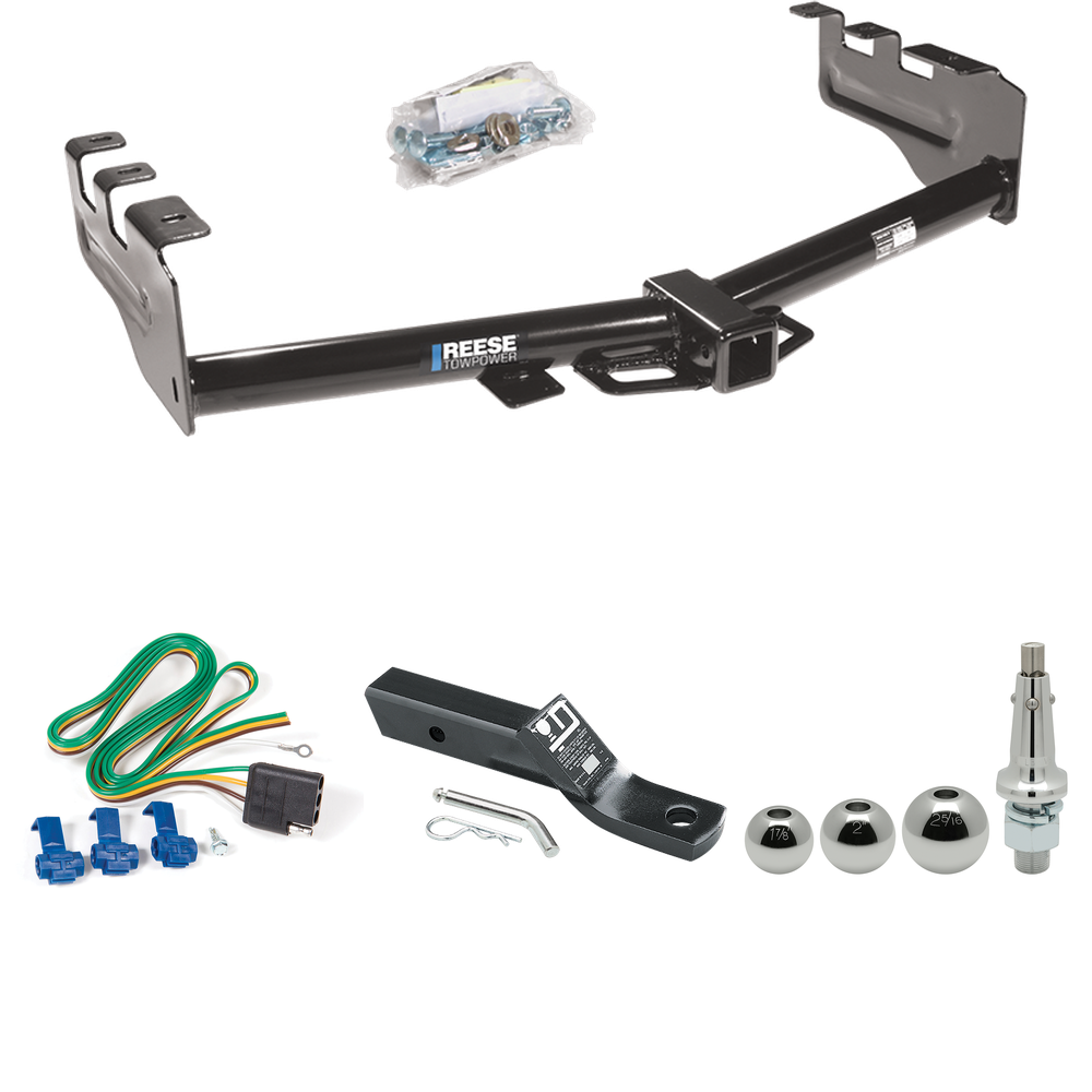 Fits 2001-2003 Chevrolet Silverado 1500 HD Trailer Hitch Tow PKG w/ 4-Flat Wiring + Ball Mount w/ 2" Drop + Interchangeable Ball 1-7/8" & 2" & 2-5/16" By Reese Towpower