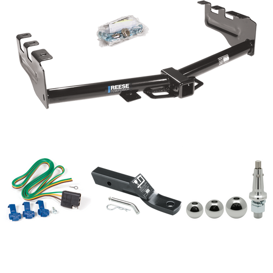 Fits 2001-2003 Chevrolet Silverado 1500 HD Trailer Hitch Tow PKG w/ 4-Flat Wiring + Ball Mount w/ 2" Drop + Interchangeable Ball 1-7/8" & 2" & 2-5/16" By Reese Towpower