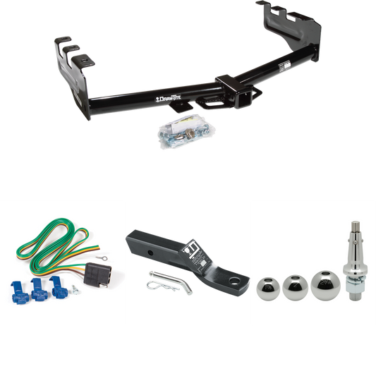 Fits 1999-2004 GMC Sierra 2500 Trailer Hitch Tow PKG w/ 4-Flat Wiring + Ball Mount w/ 2" Drop + Interchangeable Ball 1-7/8" & 2" & 2-5/16" By Draw-Tite