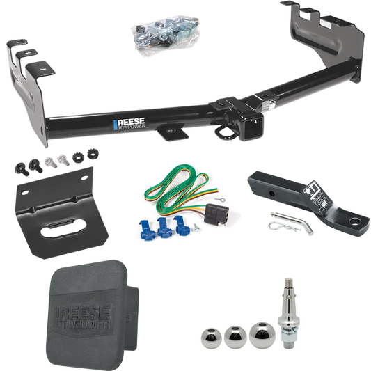 Fits 2005-2007 GMC Sierra 1500 HD Trailer Hitch Tow PKG w/ 4-Flat Wiring + Ball Mount w/ 2" Drop + Interchangeable Ball 1-7/8" & 2" & 2-5/16" + Wiring Bracket + Hitch Cover (For (Classic) Models) By Reese Towpower