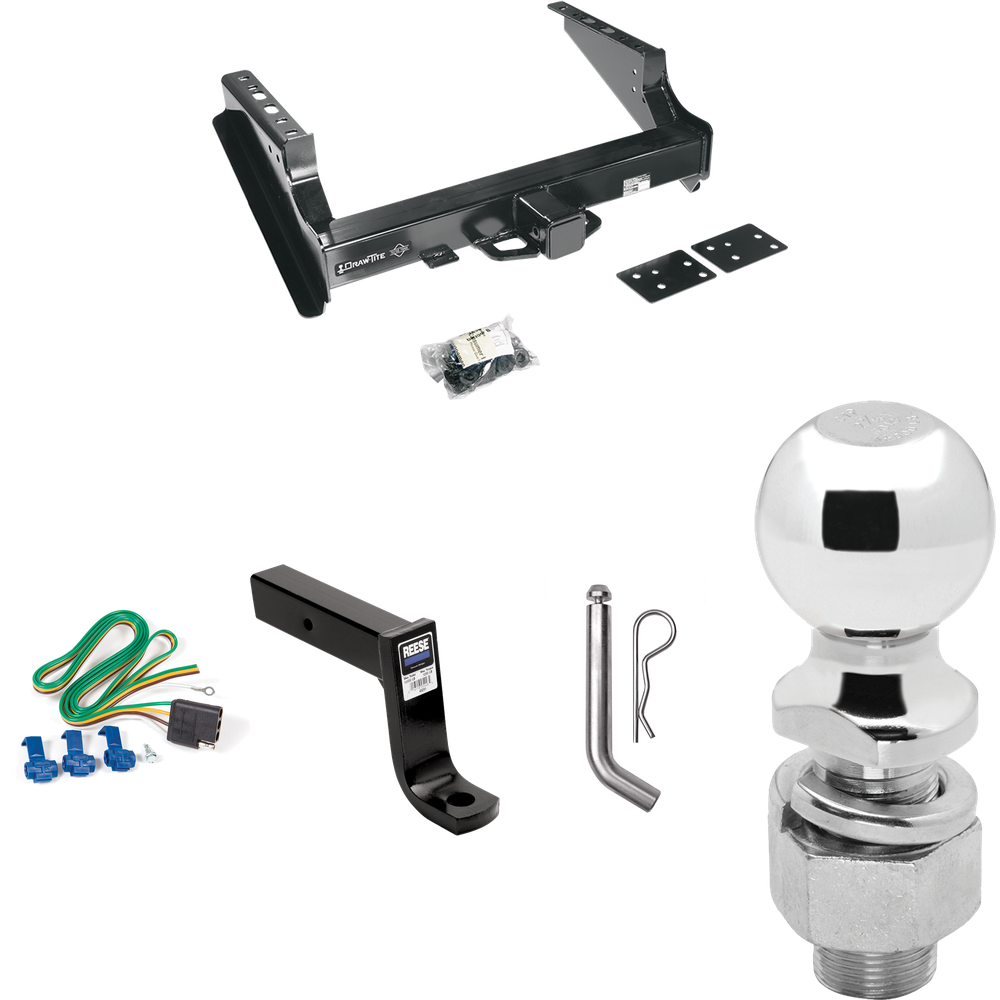 Fits 1999-2016 Ford F-250 Super Duty Trailer Hitch Tow PKG w/ 4-Flat Wiring Harness + Ball Mount w/ 7-3/4" Drop + Pin/Clip + 2-5/16" Ball (Excludes: Cab & Chassis Models) By Draw-Tite