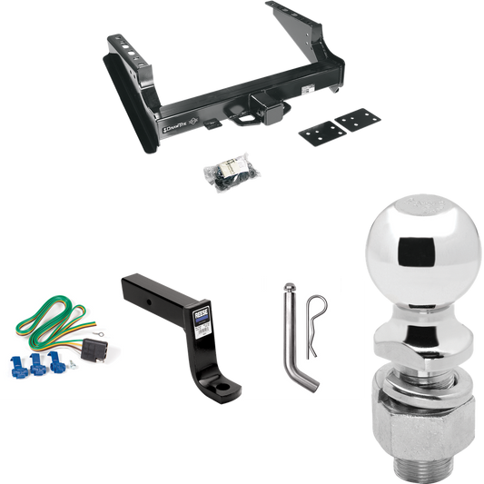 Fits 1999-2016 Ford F-250 Super Duty Trailer Hitch Tow PKG w/ 4-Flat Wiring Harness + Ball Mount w/ 7-3/4" Drop + Pin/Clip + 2-5/16" Ball (Excludes: Cab & Chassis Models) By Draw-Tite