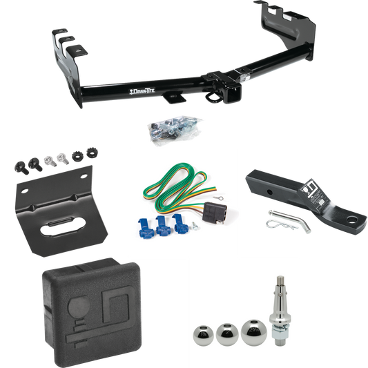 Se adapta al paquete de enganche de remolque Chevrolet Silverado 2500 1999-2004 con 4 cables planos + soporte de bola con caída de 2" + bola intercambiable de 1-7/8" y 2" y 2-5/16" + soporte de cableado + cubierta de enganche Por Draw-Tite