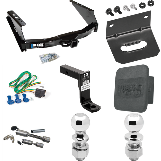 Fits 1999-2023 Ford F-250 Super Duty Trailer Hitch Tow PKG w/ 4-Flat Wiring Harness + Ball Mount w/ 8" Drop + Dual Hitch & Coupler Locks + 2" Ball + 2-5/16" Ball + Hitch Cover + Wiring Bracket (Excludes: Cab & Chassis Models) By Reese Towpower