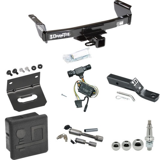 Fits 1994-1997 Mazda B2300 Trailer Hitch Tow PKG w/ 4-Flat Wiring + Ball Mount w/ 2" Drop + Interchangeable Ball 1-7/8" & 2" & 2-5/16" + Wiring Bracket + Dual Hitch & Coupler Locks + Hitch Cover By Draw-Tite