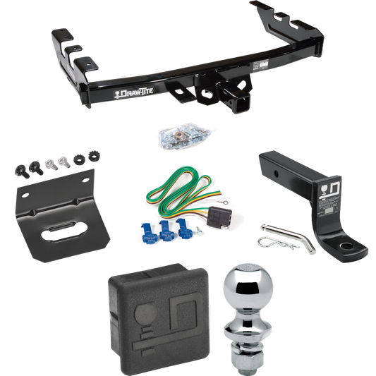 Fits 2001-2003 GMC Sierra 1500 HD Trailer Hitch Tow PKG w/ 4-Flat Wiring + Ball Mount w/ 4" Drop + 1-7/8" Ball + Wiring Bracket + Hitch Cover By Draw-Tite