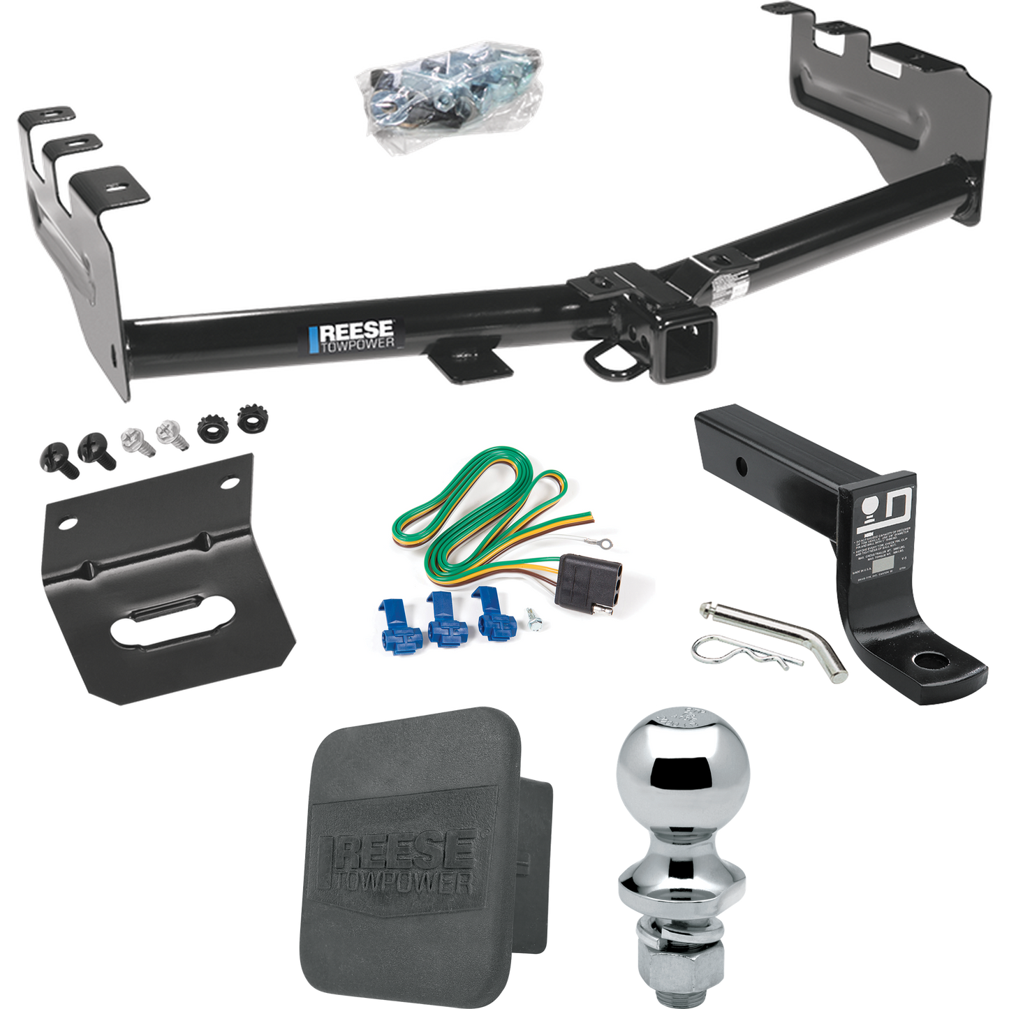 Fits 2003-2007 Chevrolet Silverado 1500 Trailer Hitch Tow PKG w/ 4-Flat Wiring + Ball Mount w/ 4" Drop + 1-7/8" Ball + Wiring Bracket + Hitch Cover (For (Classic) Models) By Reese Towpower