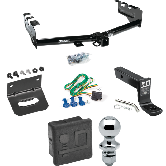 Fits 1999-2002 Chevrolet Silverado 1500 Trailer Hitch Tow PKG w/ 4-Flat Wiring + Ball Mount w/ 4" Drop + 1-7/8" Ball + Wiring Bracket + Hitch Cover By Draw-Tite