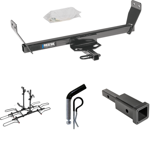 Fits 2007-2010 Chrysler Sebring Trailer Hitch Tow PKG w/ Hitch Adapter 1-1/4" to 2" Receiver + 1/2" Pin & Clip + 4 Bike Carrier Platform Rack (Excludes: Convertible Models) By Reese Towpower