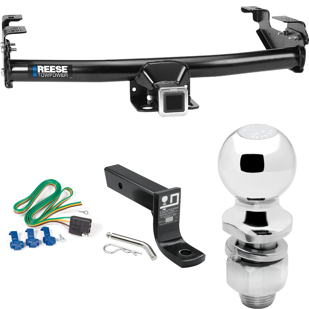 Fits 1986-1989 Dodge D100 Trailer Hitch Tow PKG w/ 4-Flat Wiring + Ball Mount w/ 4" Drop + 2" Ball By Reese Towpower