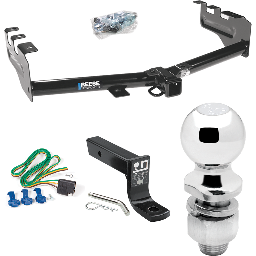 Fits 2001-2003 GMC Sierra 1500 HD Trailer Hitch Tow PKG w/ 4-Flat Wiring + Ball Mount w/ 4" Drop + 2" Ball By Reese Towpower