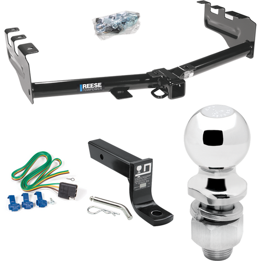 Fits 2001-2003 GMC Sierra 1500 HD Trailer Hitch Tow PKG w/ 4-Flat Wiring + Ball Mount w/ 4" Drop + 2" Ball By Reese Towpower