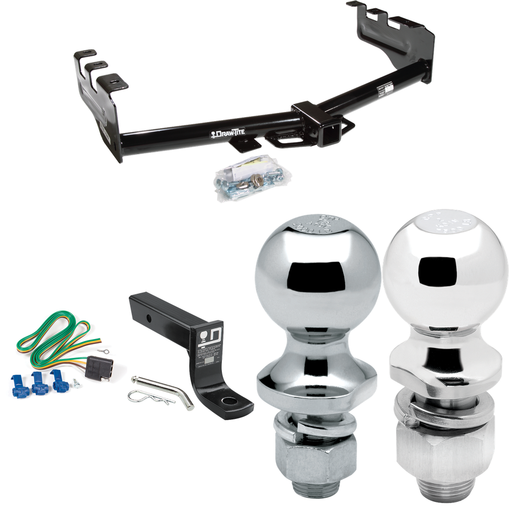 Fits 1999-2004 Chevrolet Silverado 2500 Trailer Hitch Tow PKG w/ 4-Flat Wiring + Ball Mount w/ 4" Drop + 2" Ball + 1-7/8" Ball By Draw-Tite