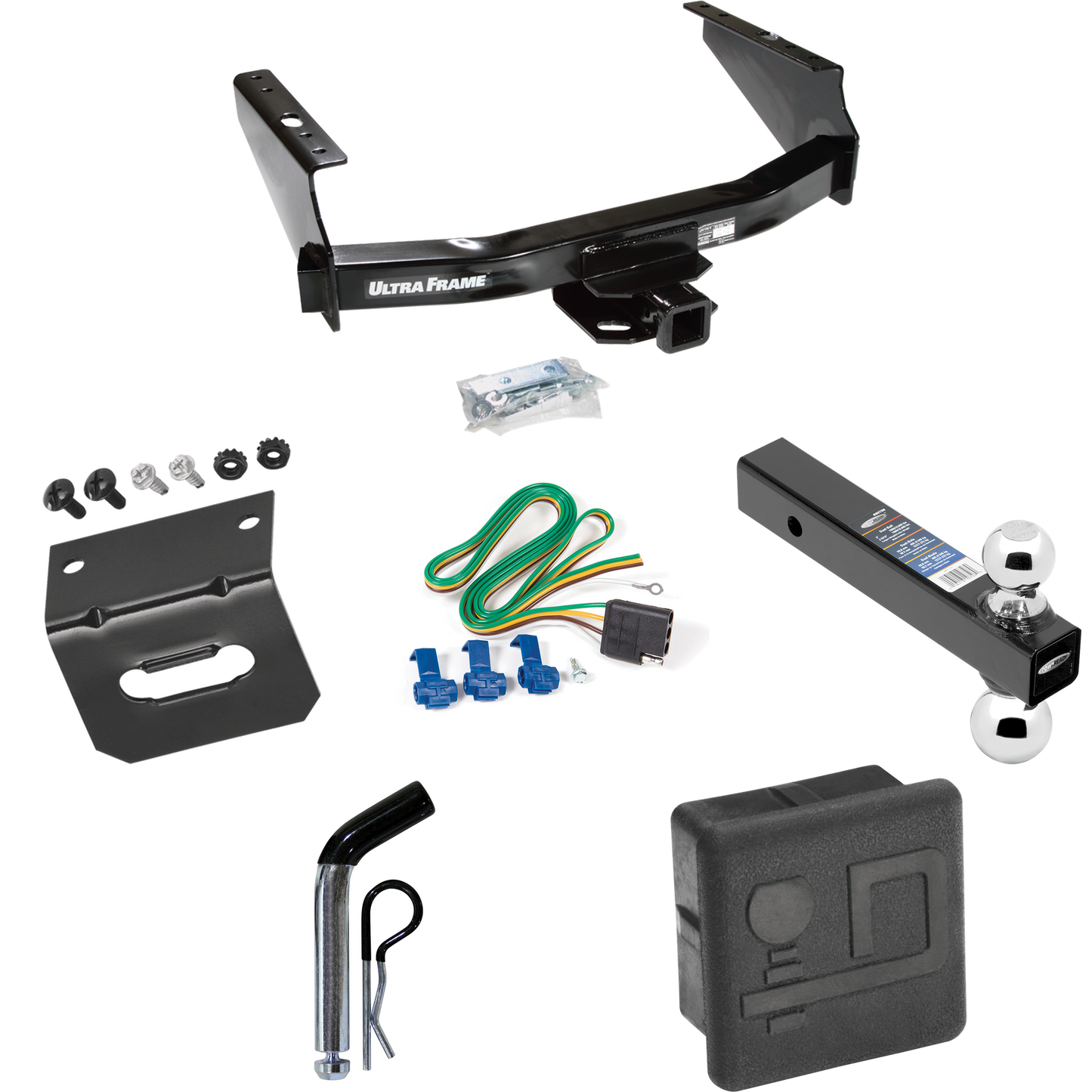 Fits 1999-2004 Ford F-350 Super Duty Trailer Hitch Tow PKG w/ 4-Flat Wiring Harness + Dual Ball Ball Mount 2" & 2-5/16" Trailer Balls + Pin/Clip + Hitch Cover + Wiring Bracket (Excludes: Cab & Chassis Models) By Draw-Tite