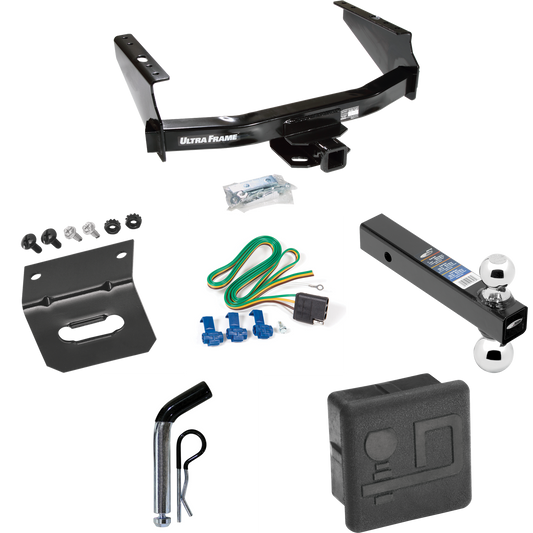 Fits 1999-2004 Ford F-350 Super Duty Trailer Hitch Tow PKG w/ 4-Flat Wiring Harness + Dual Ball Ball Mount 2" & 2-5/16" Trailer Balls + Pin/Clip + Hitch Cover + Wiring Bracket (Excludes: Cab & Chassis Models) By Draw-Tite