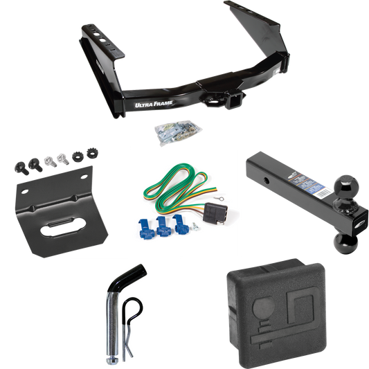 Fits 1999-2016 Ford F-250 Super Duty Trailer Hitch Tow PKG w/ 4-Flat Wiring Harness + Dual Ball Ball Mount 2" & 2-5/16" Trailer Balls + Pin/Clip + Hitch Cover + Wiring Bracket (Excludes: Cab & Chassis Models) By Draw-Tite