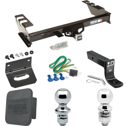 Fits 2003-2007 GMC Sierra 1500 Trailer Hitch Tow PKG w/ 4-Flat Wiring + Ball Mount w/ 4" Drop + 2" Ball + 1-7/8" Ball + Wiring Bracket + Hitch Cover (For (Classic) Models) By Reese Towpower