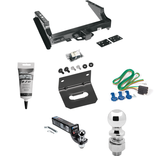 Fits 2008-2016 Ford F-450 Super Duty Trailer Hitch Tow PKG w/ 4-Flat Wiring Harness + Interlock Ball Mount Starter Kit 3" Drop w/ 2" Ball + 2-5/16" Ball + Wiring Bracket + Electric Grease (Excludes: Cab & Chassis Models) By Draw-Tite