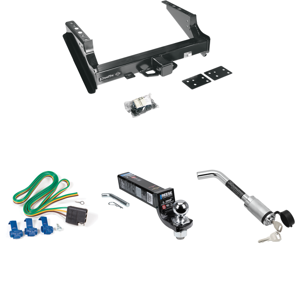 Fits 1999-2016 Ford F-250 Super Duty Trailer Hitch Tow PKG w/ 4-Flat Wiring Harness + Interlock Ball Mount Starter Kit 3" Drop w/ 2" Ball + Hitch Lock (Excludes: Cab & Chassis Models) By Draw-Tite