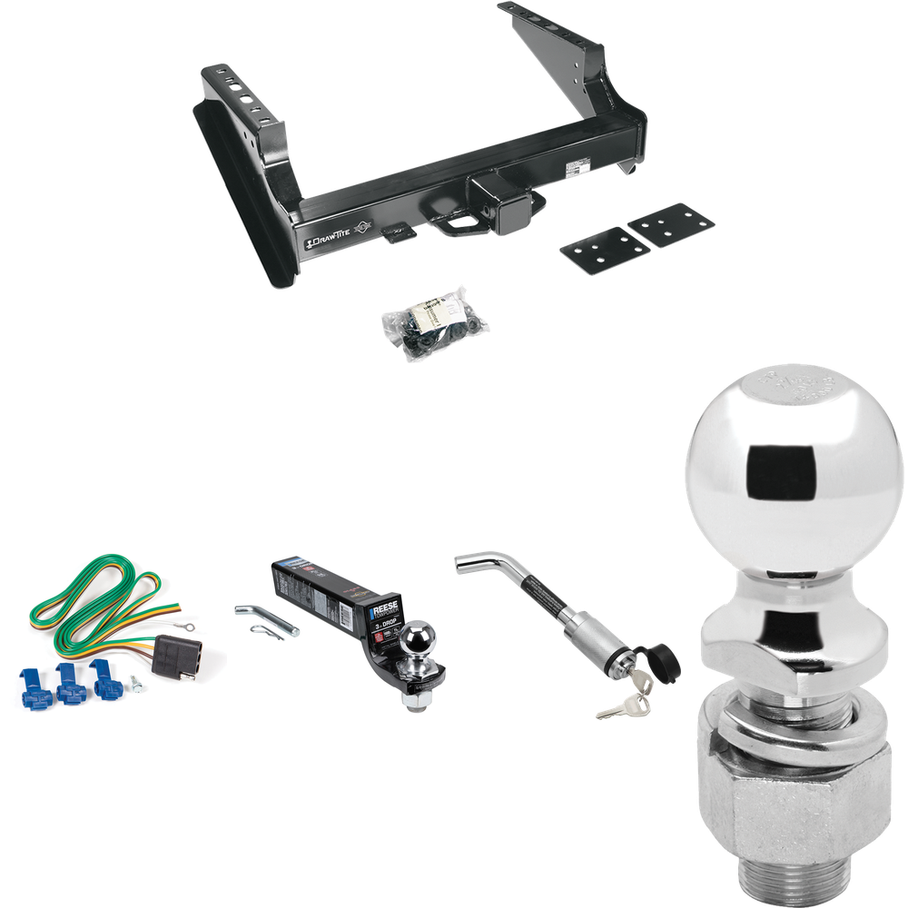 Fits 1999-2016 Ford F-250 Super Duty Trailer Hitch Tow PKG w/ 4-Flat Wiring Harness + Interlock Ball Mount Starter Kit 3" Drop w/ 2" Ball + Hitch Lock + 2-5/16" Ball + Hitch Lock (Excludes: Cab & Chassis Models) By Draw-Tite