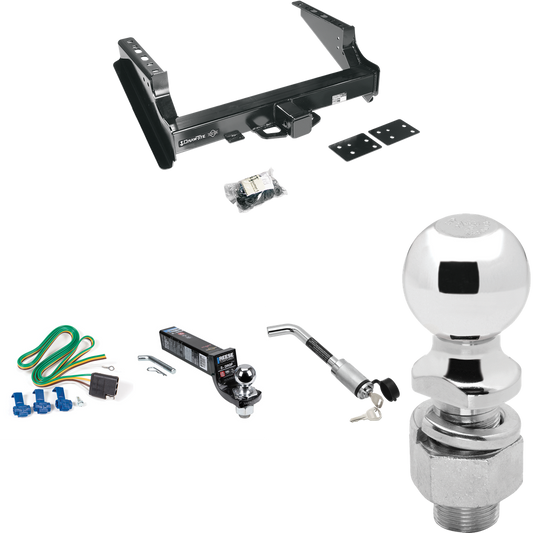 Fits 1999-2016 Ford F-250 Super Duty Trailer Hitch Tow PKG w/ 4-Flat Wiring Harness + Interlock Ball Mount Starter Kit 3" Drop w/ 2" Ball + Hitch Lock + 2-5/16" Ball + Hitch Lock (Excludes: Cab & Chassis Models) By Draw-Tite