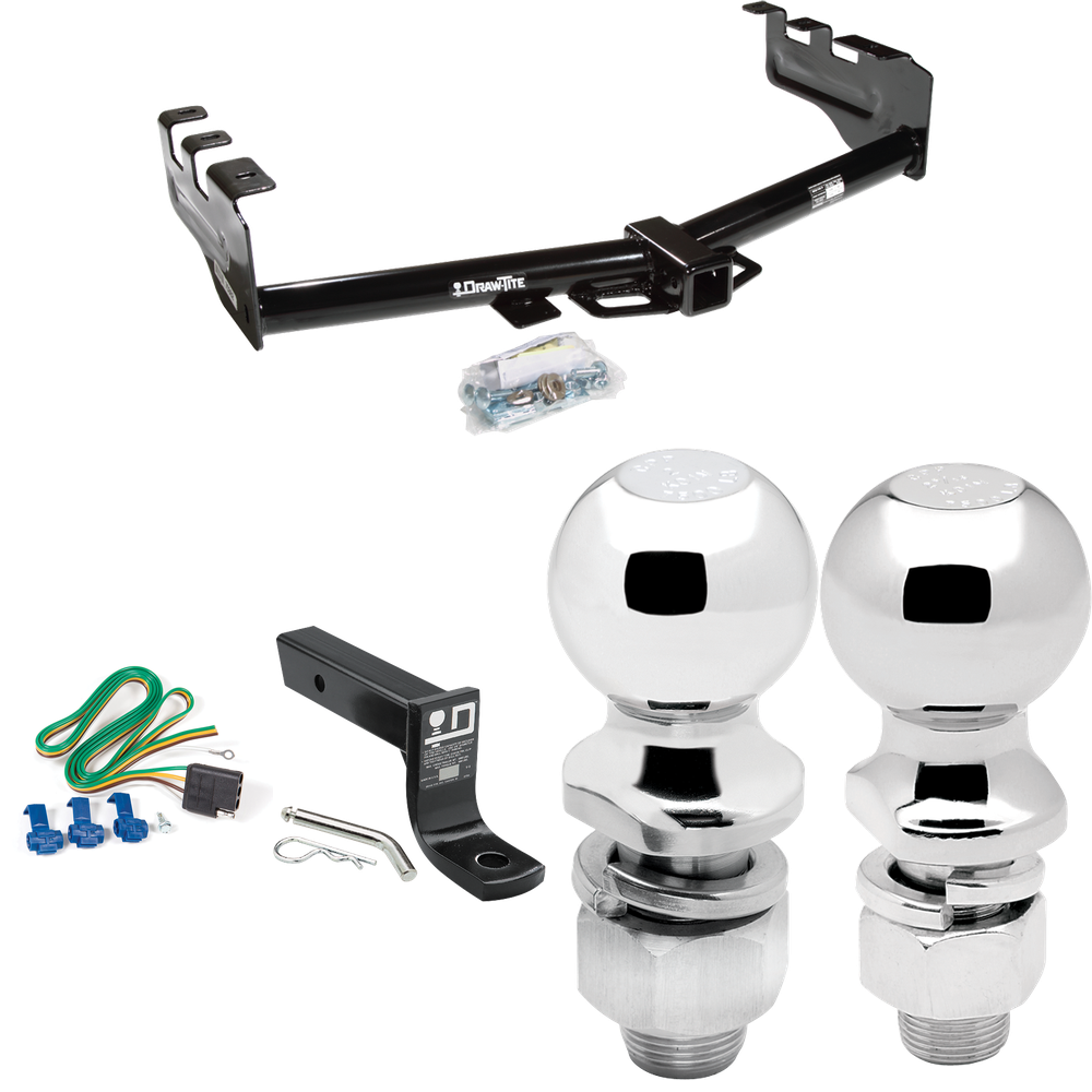 Fits 2005-2007 Chevrolet Silverado 1500 HD Trailer Hitch Tow PKG w/ 4-Flat Wiring + Ball Mount w/ 4" Drop + 2" Ball + 2-5/16" Ball (For (Classic) Models) By Draw-Tite