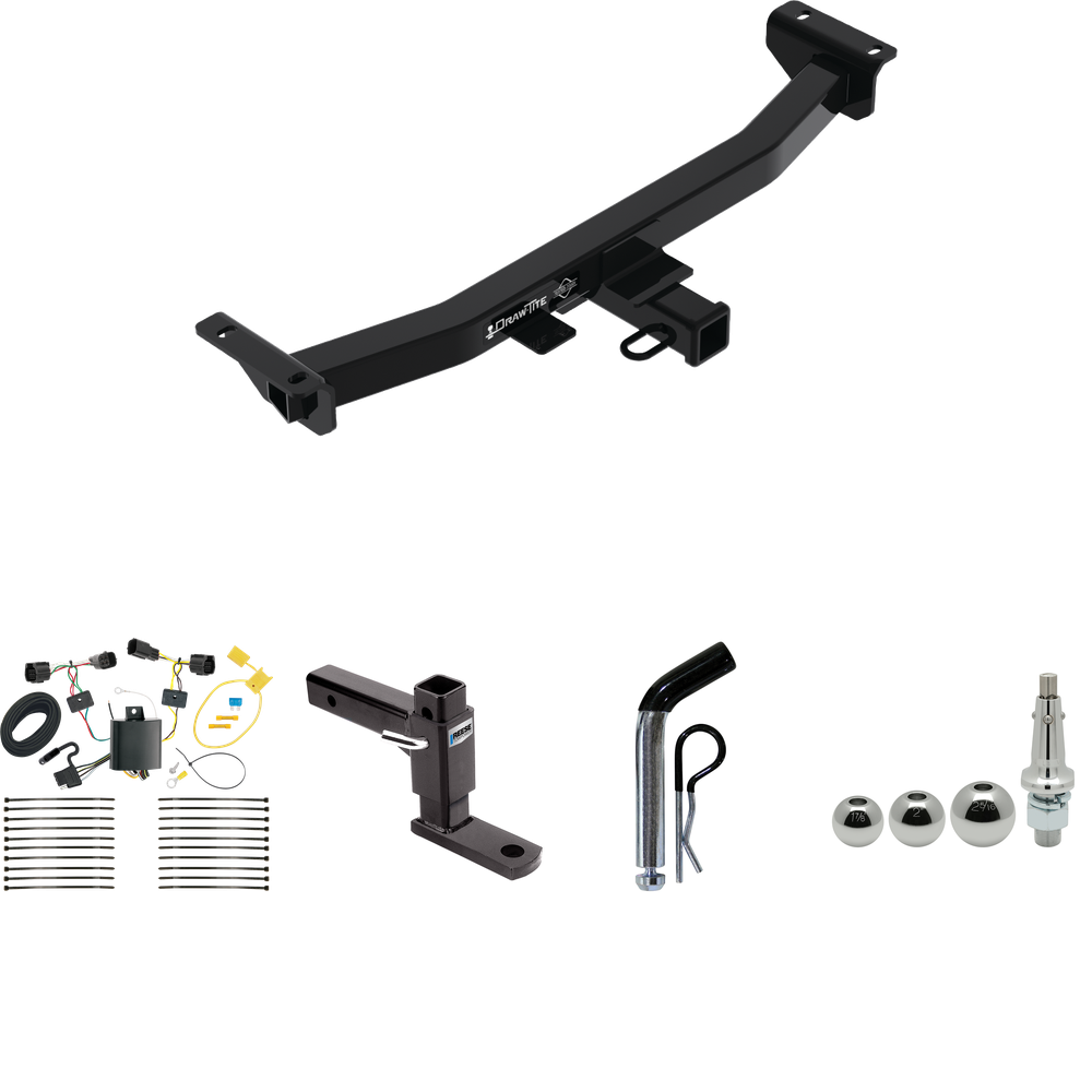 Fits 2019-2023 Ford Ranger Trailer Hitch Tow PKG w/ 4-Flat Wiring + Adjustable Drop Rise Ball Mount + Pin/Clip + Inerchangeable 1-7/8" & 2" & 2-5/16" Balls By Draw-Tite