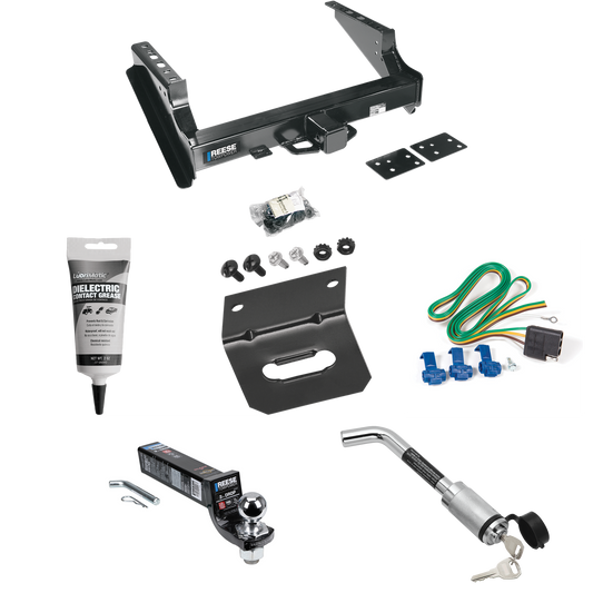 Fits 1999-2023 Ford F-250 Super Duty Trailer Hitch Tow PKG w/ 4-Flat Wiring Harness + Interlock Ball Mount Starter Kit 3" Drop w/ 2" Ball + Hitch Lock + Wiring Bracket + Electric Grease (Excludes: Cab & Chassis Models) By Reese Towpower